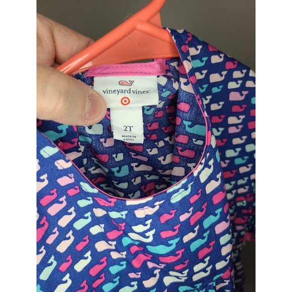 NWT Vineyard and Vines blue dress with multi-colored white print and pink trim 2 - Picture 5 of 6